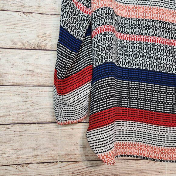 Vince Camuto Size S Striped V Neck Casual Top Long Sleeve Red White Blue Stripes - Picture 11 of 13